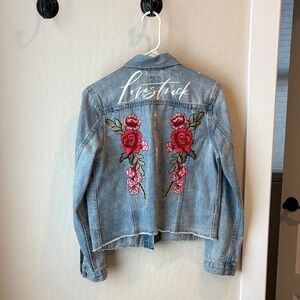 GAP Blue Denim Jacket with Red Floral Embroidery